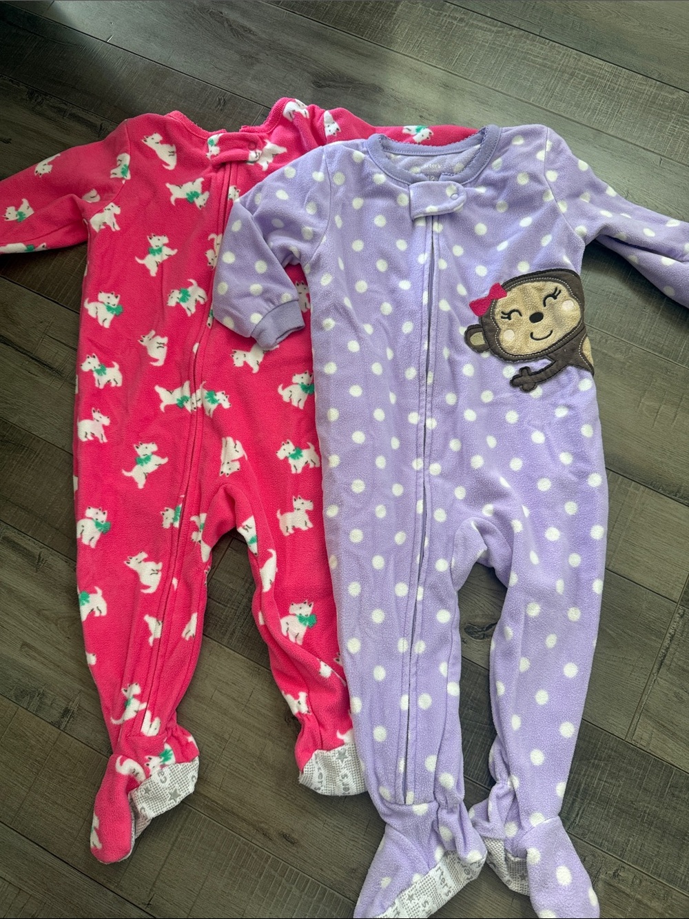 Carter's Pink Unicorn Footed One-Piece & Purple Polka Dot Monkey Sleeper